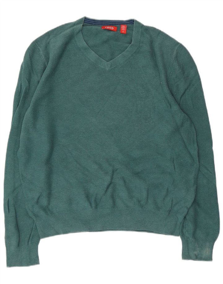 IZOD Womens Oversized V-Neck Jumper Sweater UK 10 Small Green