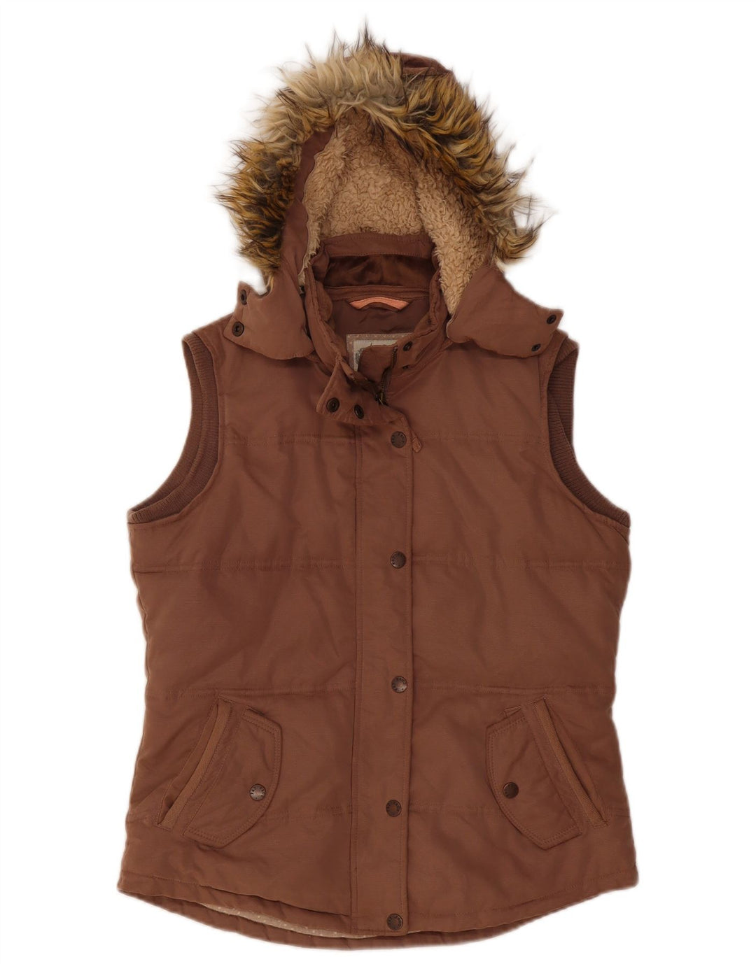 Fat Face Womens Hooded Padded Gilet UK 12 Medium Brown Polyester