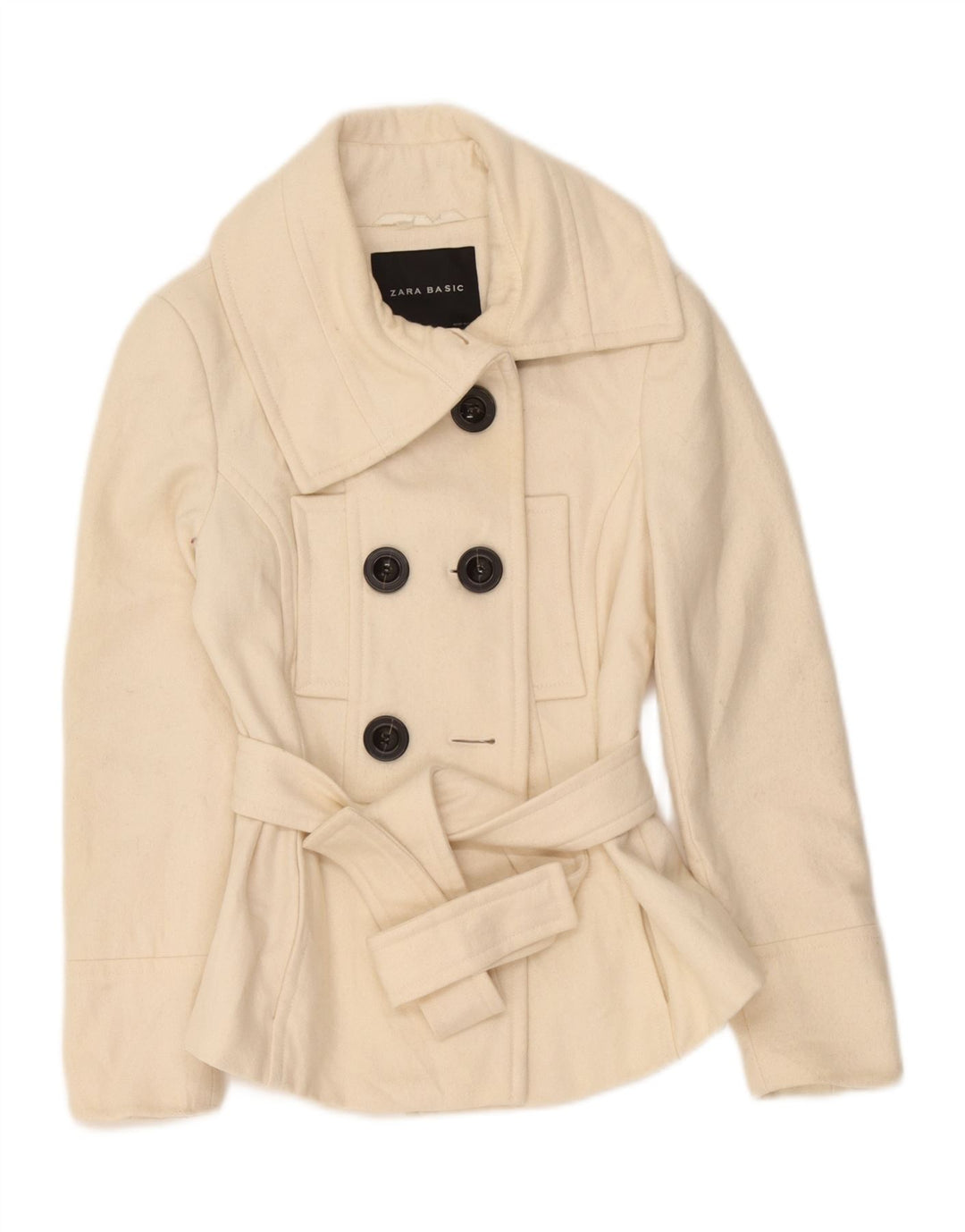Zara Mujer Chaquetón UK 12 Mediano Lana Blanco Roto