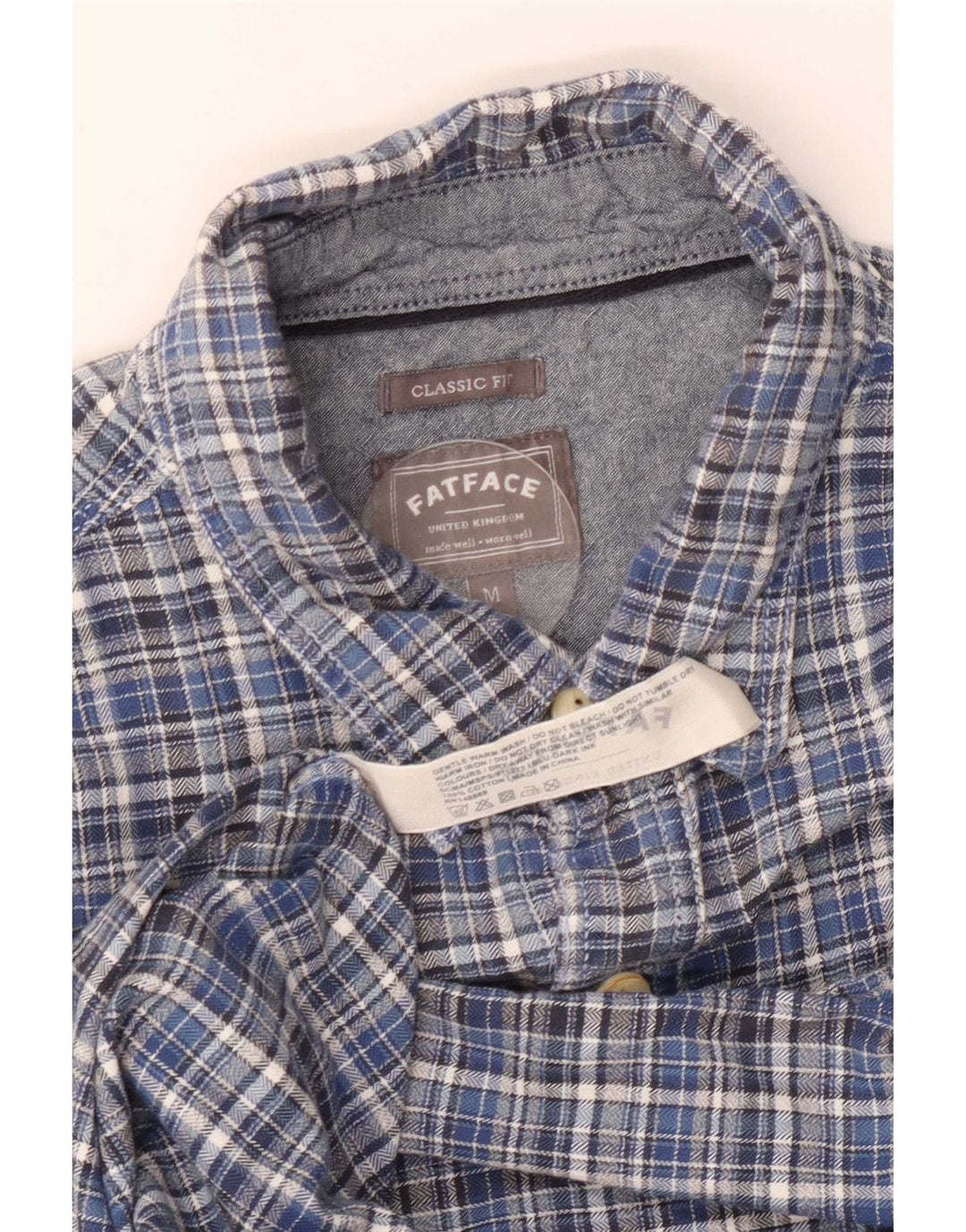Fat Face Mens Checked Classic Fit Flannel Shirt Medium Blue Check Cotton