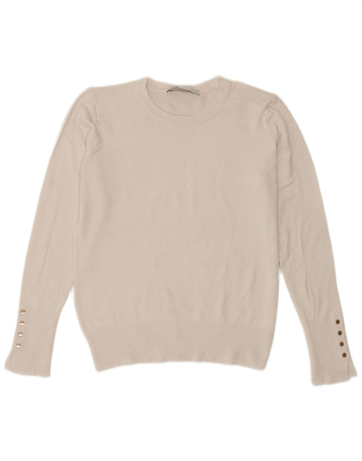 Zara Womens Crew Neck Jumper Sweater UK 14 Large White
