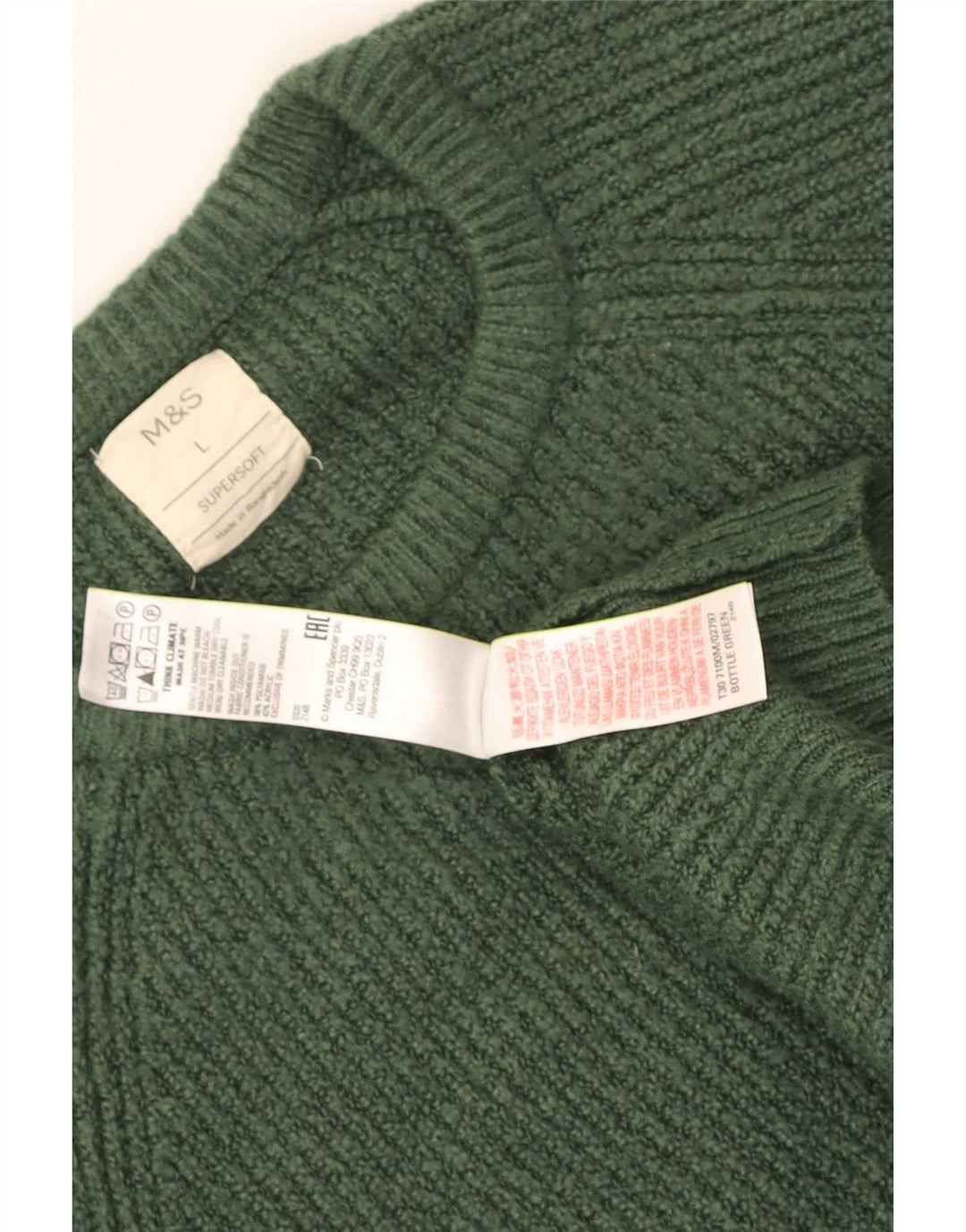 Marks & Spencer Mens Crew Neck Jumper Sweater Large Green Polyamide