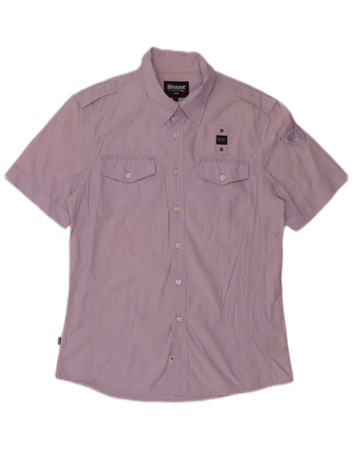Blauer Mens Military Short Sleeve Shirt Large Lilac Cotton