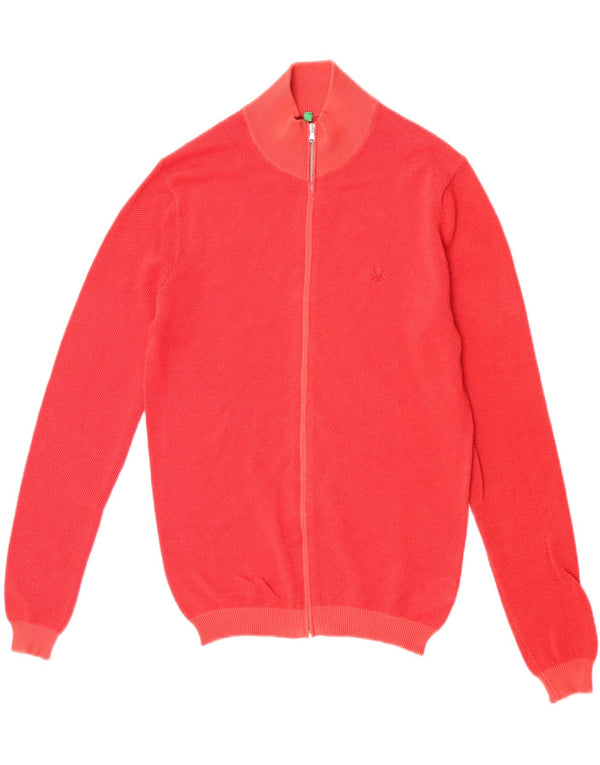 Benetton Mens Cardigan Sweater Small Red Cotton