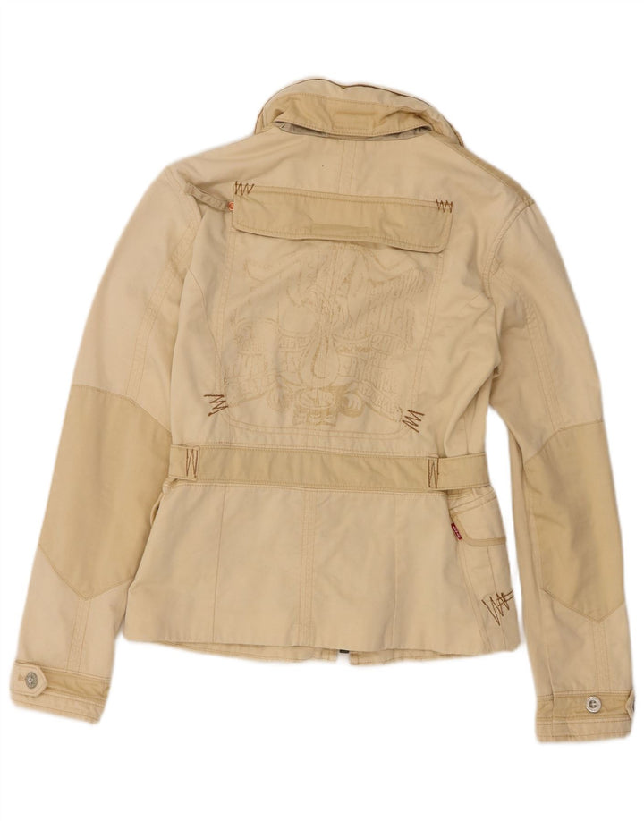Levi's Womens Graphic Hooded Utility Jacket UK 10 Small Beige Cotton