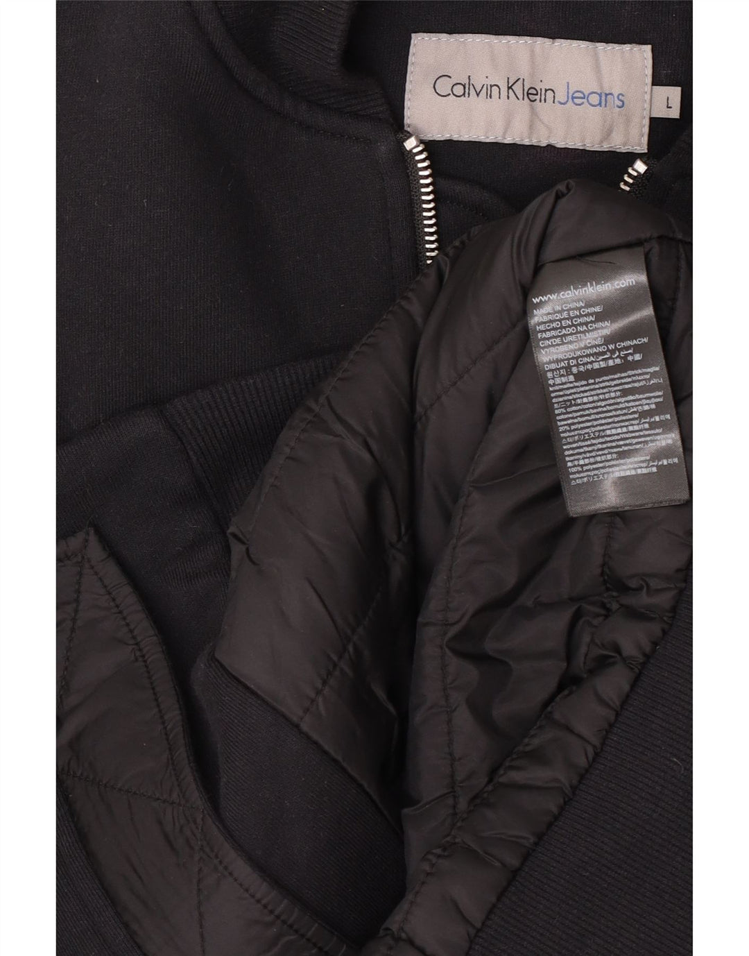 Calvin Klein Jeans Mens Bomber Jacket UK 40 Large Black Cotton