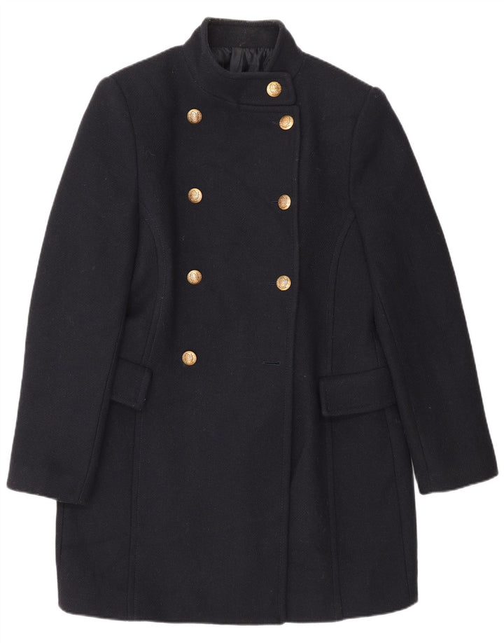 Zara Womens Double Breasted Coat UK 16 Large Navy Blue Wool