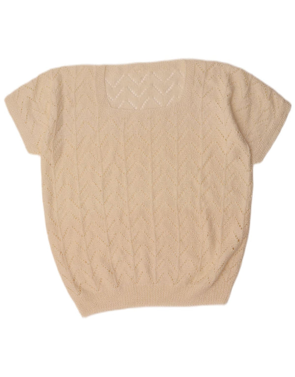 Vintage Damen Kurzärmeliger Pullover mit U-Boot-Ausschnitt UK 18 XL Off White