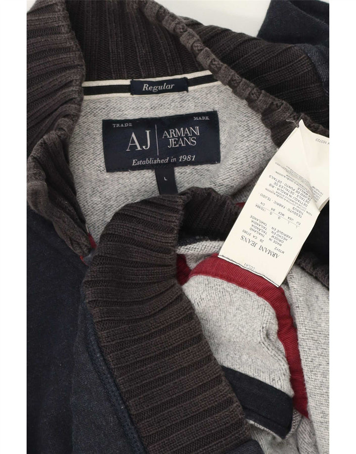 Armani Jeans Mens Cardigan Sweater Large Navy Blue Cotton
