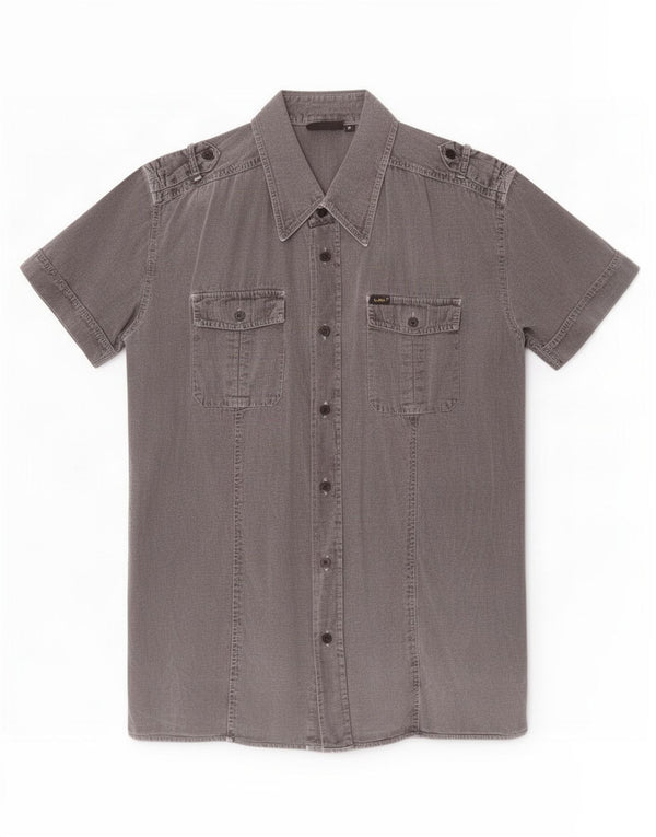 Lee Mens Military Short Sleeve Shirt Medium Grey Cotton