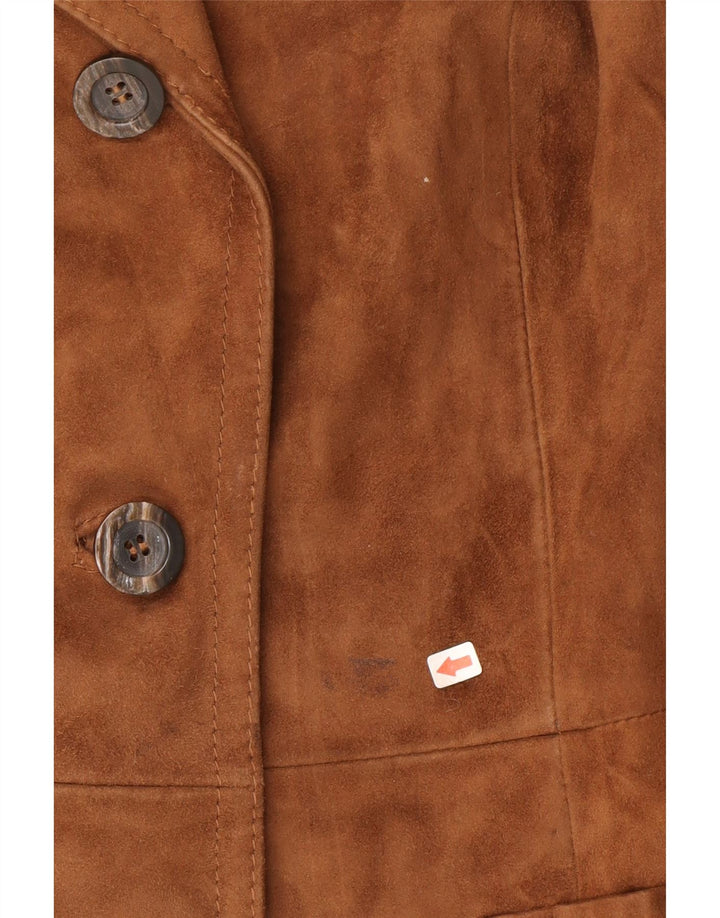 Vintage Womens 3 Button Suede Blazer Jacket IT 46 Large Brown Leather