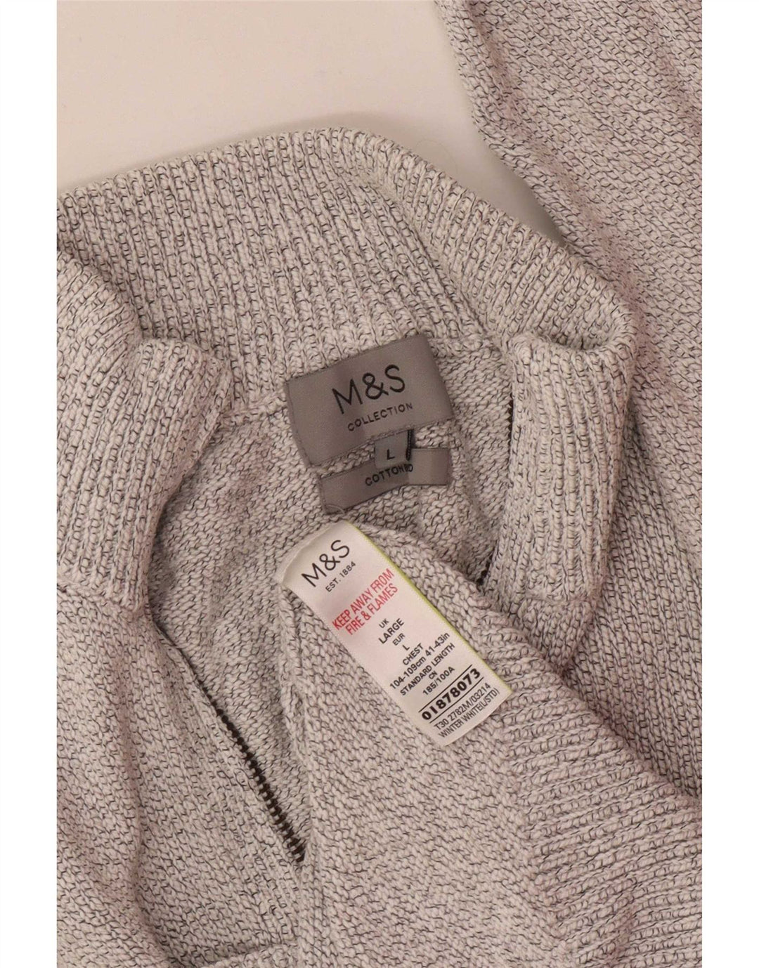 Marks & Spencer Mens Zip Neck Jumper Sweater Large Off White Flecked Cotton