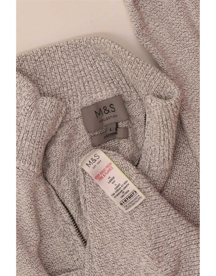 Marks & Spencer Mens Zip Neck Jumper Sweater Large Off White Flecked Cotton
