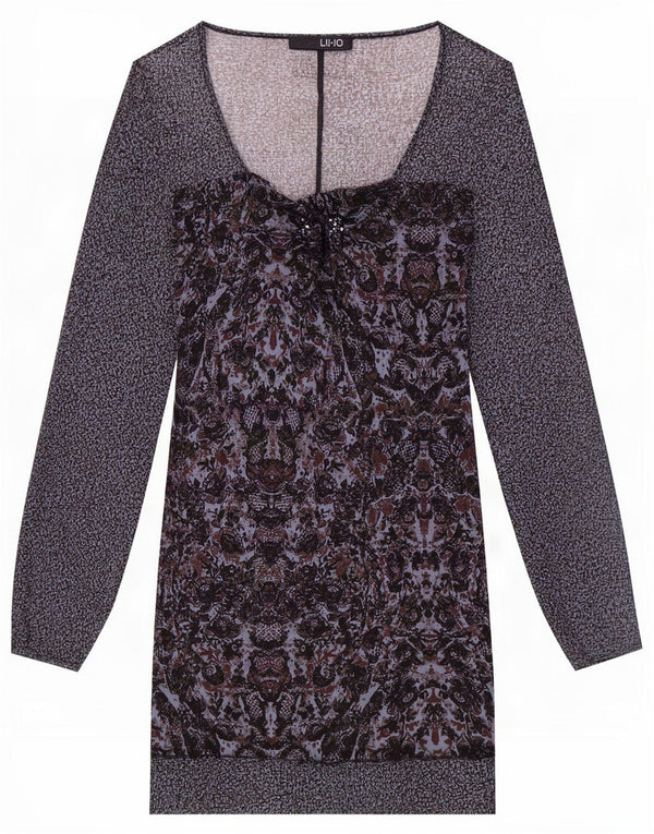 Abito tubino trasparente a maniche lunghe da donna Liu Jo UK 4 XS grigio floreale
