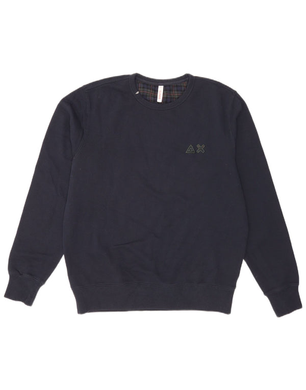 Felpa da uomo Sun68 Maglione grande in cotone a quadri blu navy