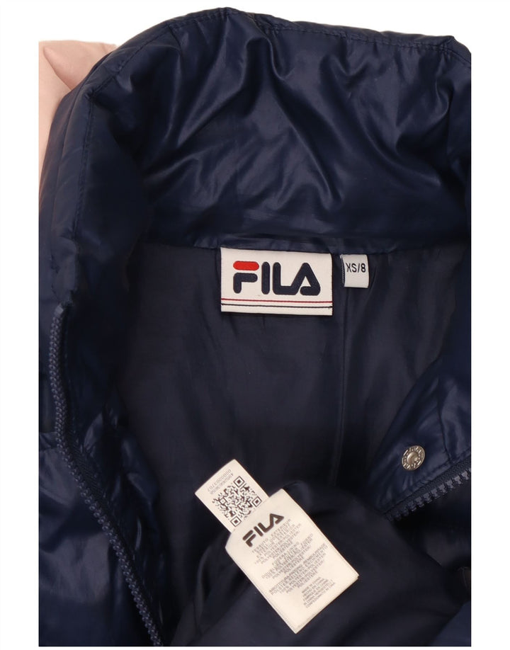 Fila Womens Oversized Graphic Padded Jacket UK 6 XS Navy Blue Polyester