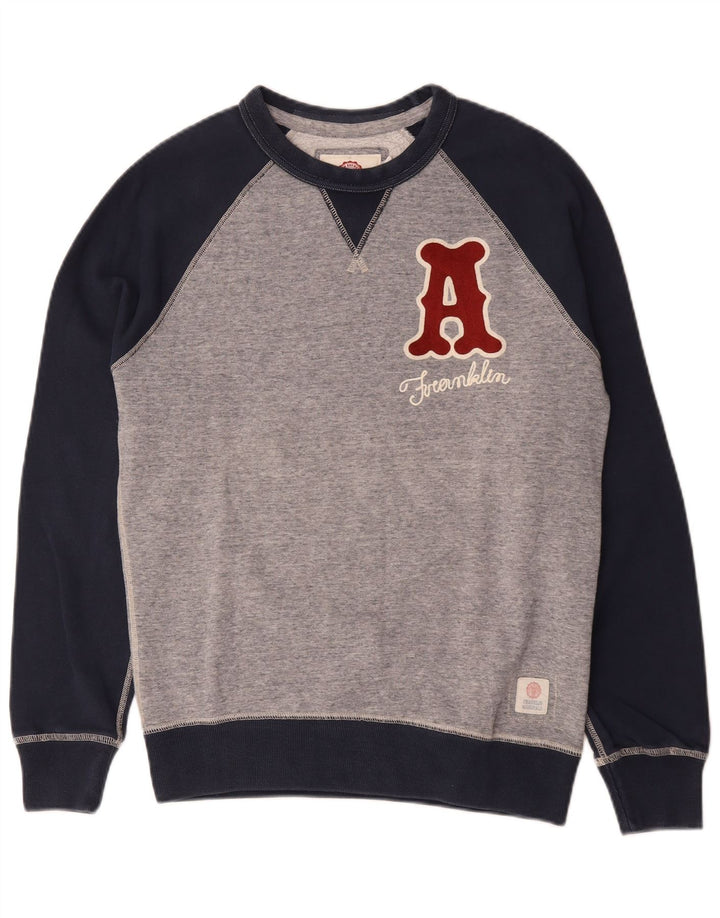 Franklin Marshall Mens Graphic Sweatshirt Jumper Small Grey Colourblock