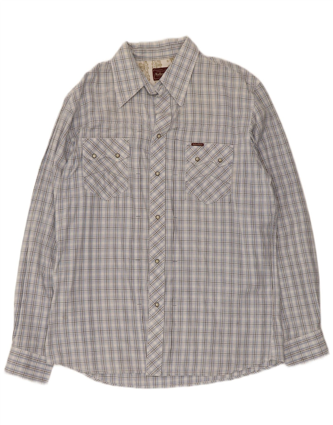 Marlboro Classics Mens Shirt 2XL Blue Check Cotton
