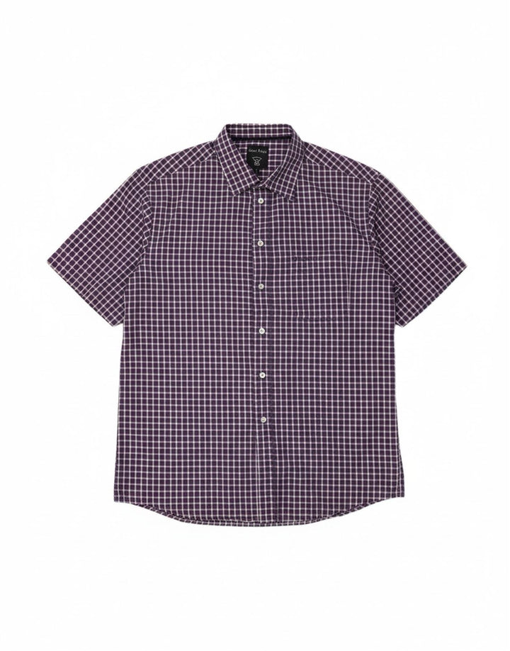 JAMES PRINGLE Mens Short Sleeve Shirt Large Purple Check Polyester