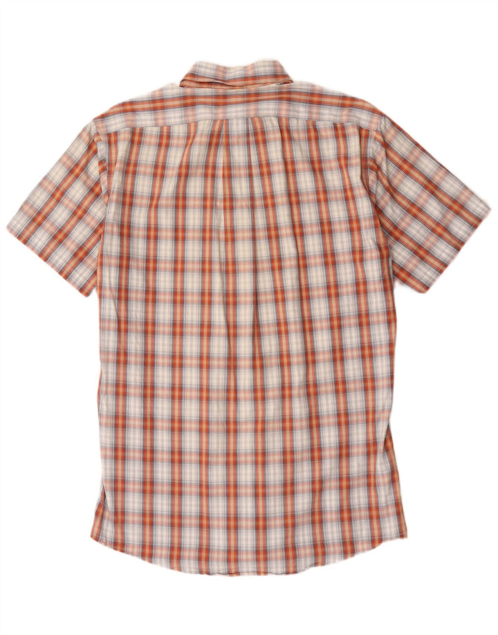 Eddie Bauer Mens Short Sleeve Classic Fit Shirt Small Orange Check Cotton