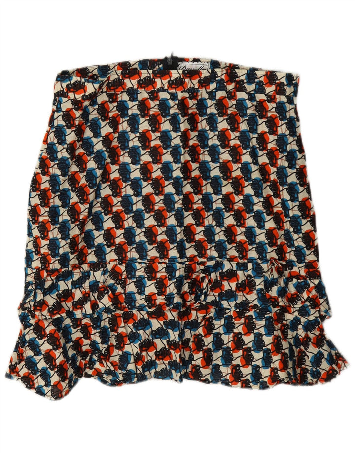 Saia feminina vintage com babados com padrão abstrato XL W32 multicolorida