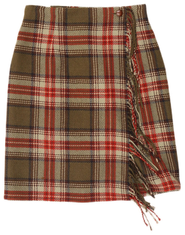 Daniel Hechter Damen Wickelrock UK 10 Small W27 Khaki Plaid Wool