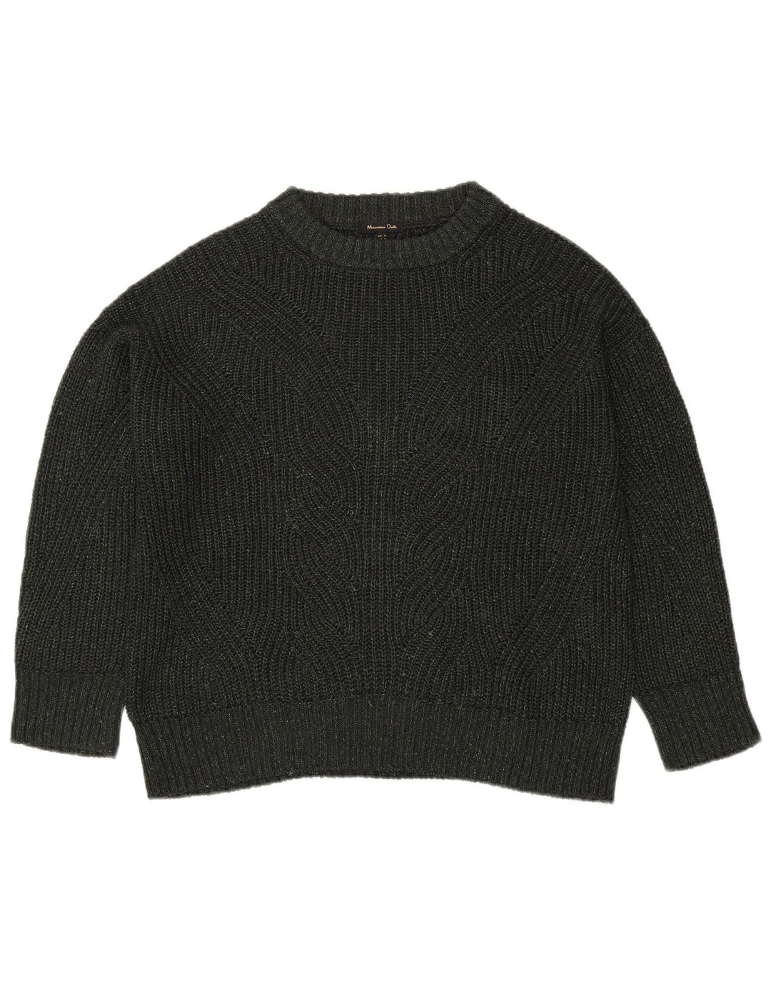 Massimo Dutti Womens Oversized Crew Neck Jumper Sweater UK 14 Medium Khaki
