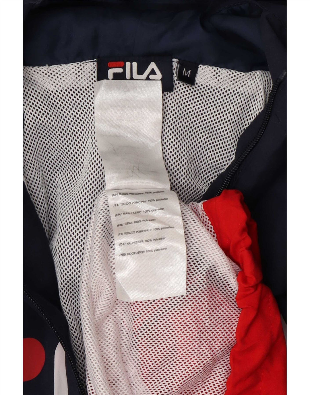 Fila Mens Graphic Hooded Tracksuit Top Jacket Medium Navy Blue Colourblock