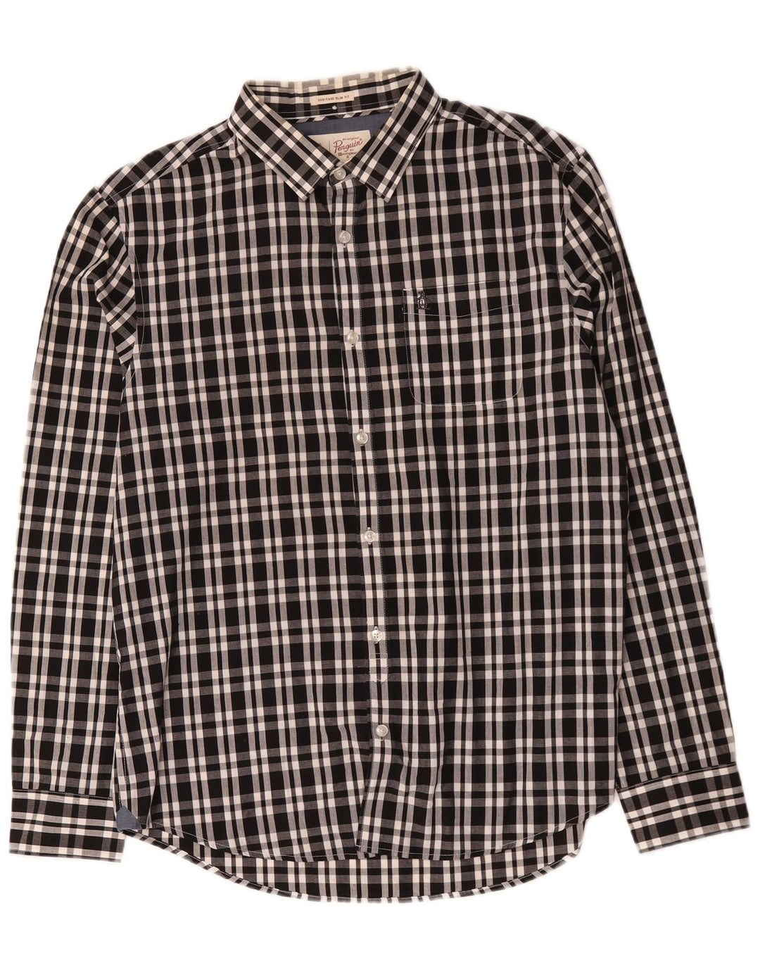 Camicia Penguin Heritage da uomo slim fit, grande cotone a quadri neri