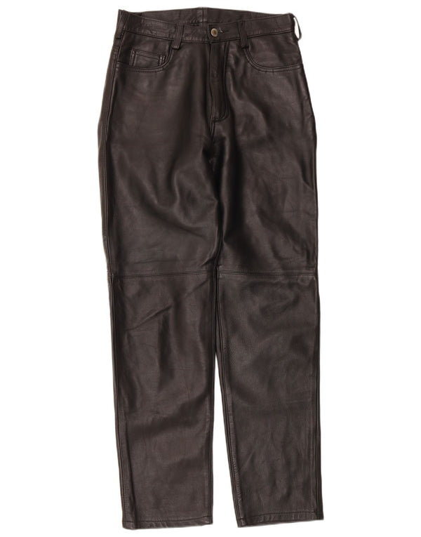 Vintage Damen gerade Lederhose UK 14 Large W30 L30 Schwarz