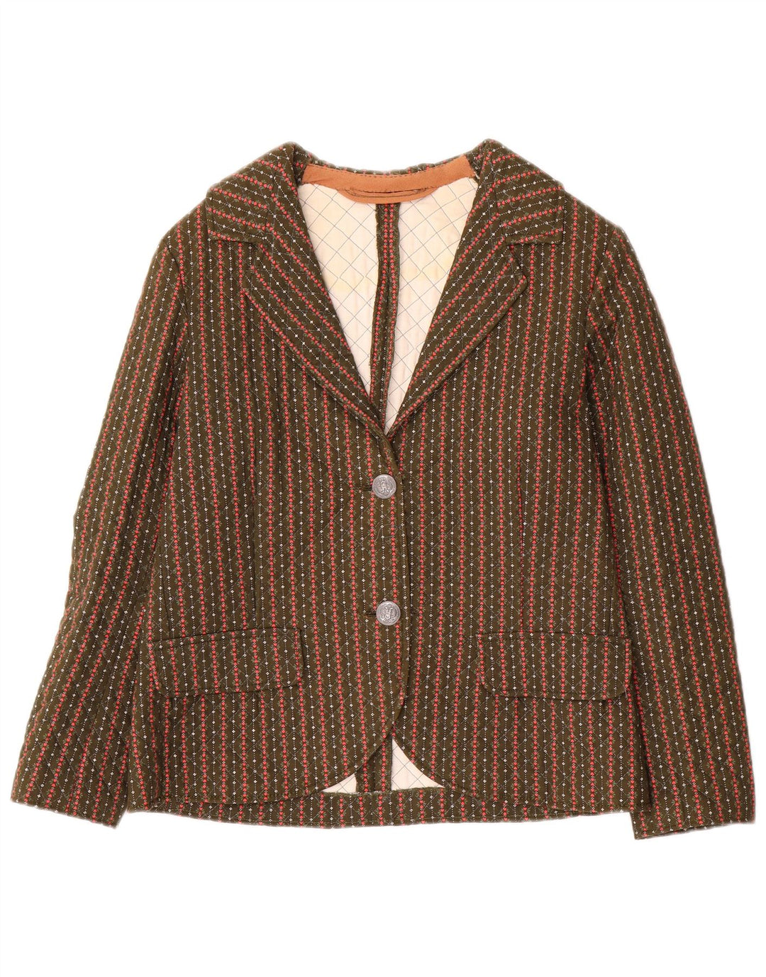 Vintage Womens 2 Button Blazer Jacket UK 8 Small Khaki Striped