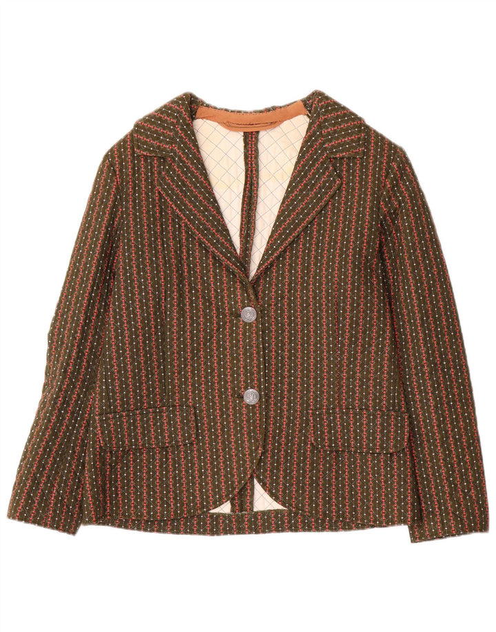 Vintage Womens 2 Button Blazer Jacket UK 8 Small Khaki Striped