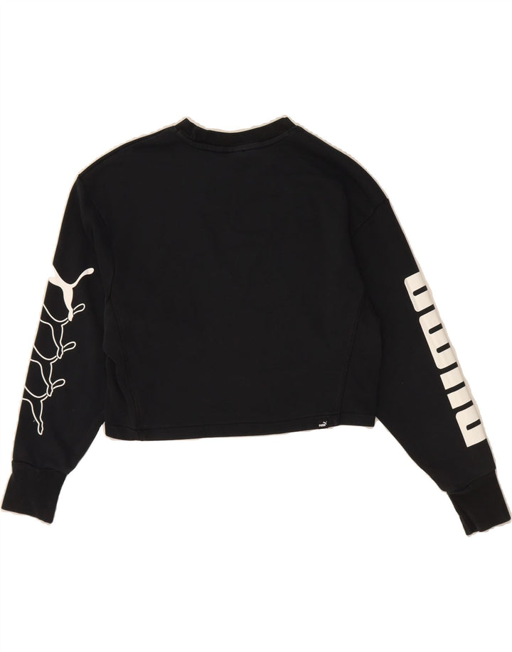 PUMA Womens Oversized Graphic Sweatshirt Jumper UK 10 Small Black Cotton Vintage Puma and Second-Hand Puma from Messina Hembry 