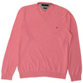 Tommy Hilfiger Mens V-Neck Jumper Sweater Medium Pink Cotton