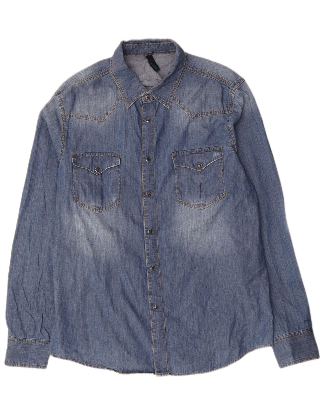 BENETTON Mens Denim Shirt XL Blue Cotton
