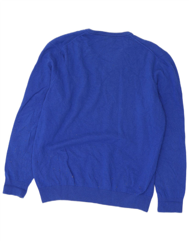 Lacoste Mens V-Neck Jumper Sweater Size 6 XL Blue Virgin Wool