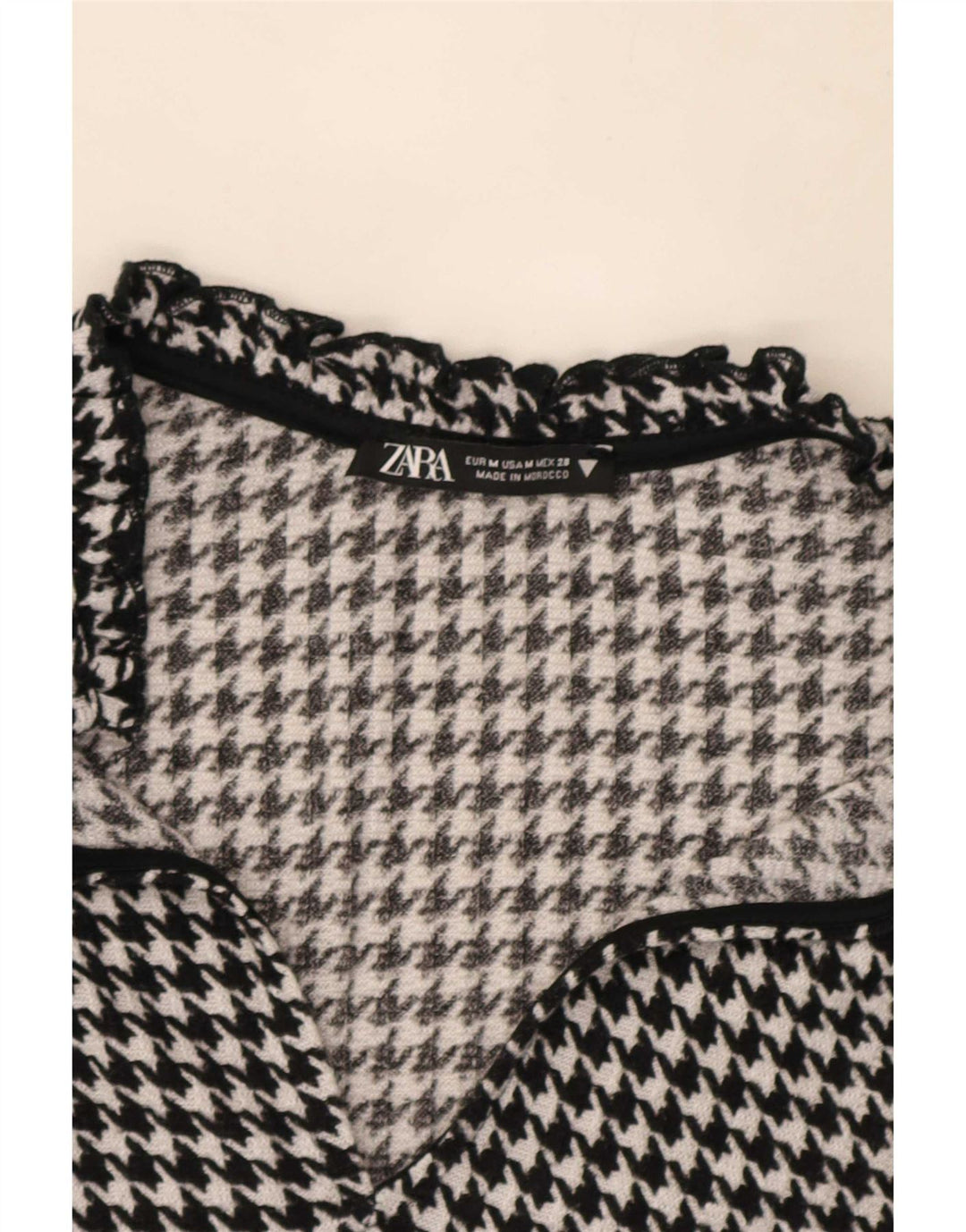Zara Dame Langærmet A-Line Kjole UK 14 Medium Black Houndstooth