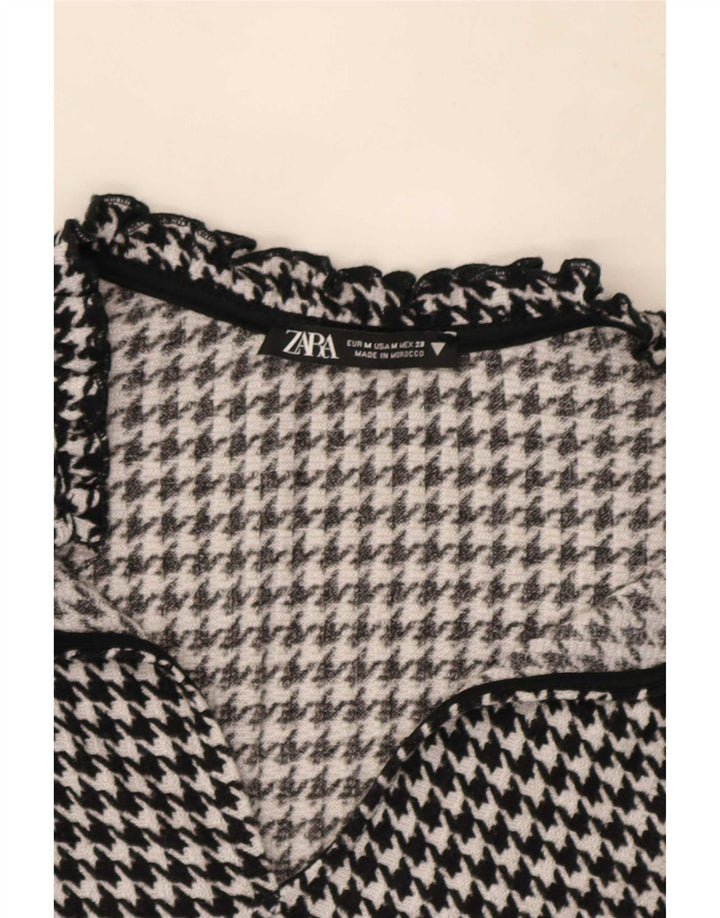 Zara Dame Langærmet A-Line Kjole UK 14 Medium Black Houndstooth