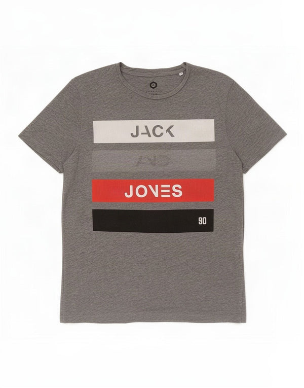 Jack & Jones Mens Graphic T-Shirt Top Medium Grey Colourblock Cotton