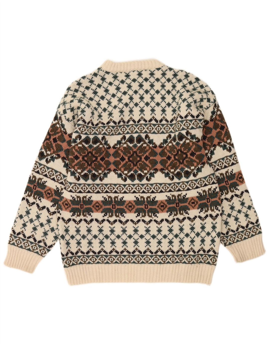 Vintage Mens Crew Neck Jumper Sweater IT 50 Medium White Fair Isle Wool