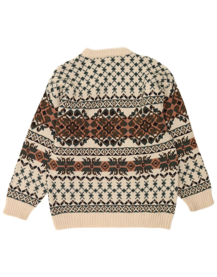 Vintage Mens Crew Neck Jumper Sweater IT 50 Medium White Fair Isle Wool