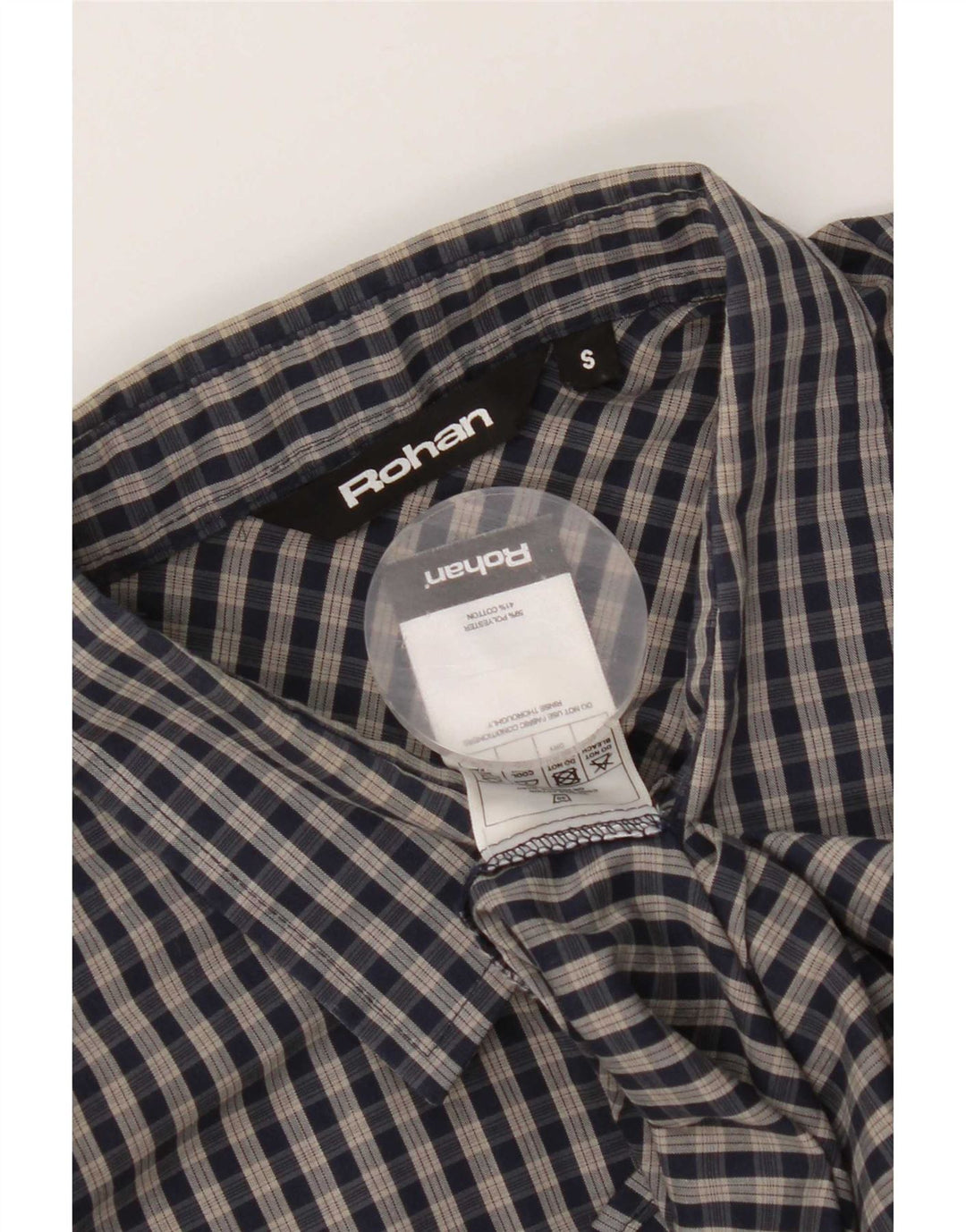 Rohan Mens Short Sleeve Shirt Small Navy Blue Gingham Polyester