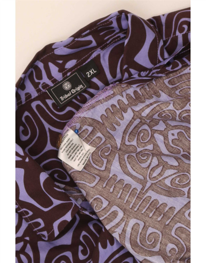 Tribal Origin Mens Abstract Pattern Short Sleeve Shirt 2XL Purple Cotton