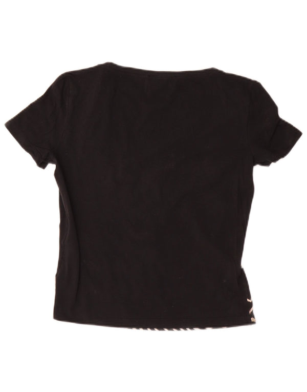 Marella Womens Graphic T-Shirt Top UK 10 Small Schwarze geometrische Baumwolle
