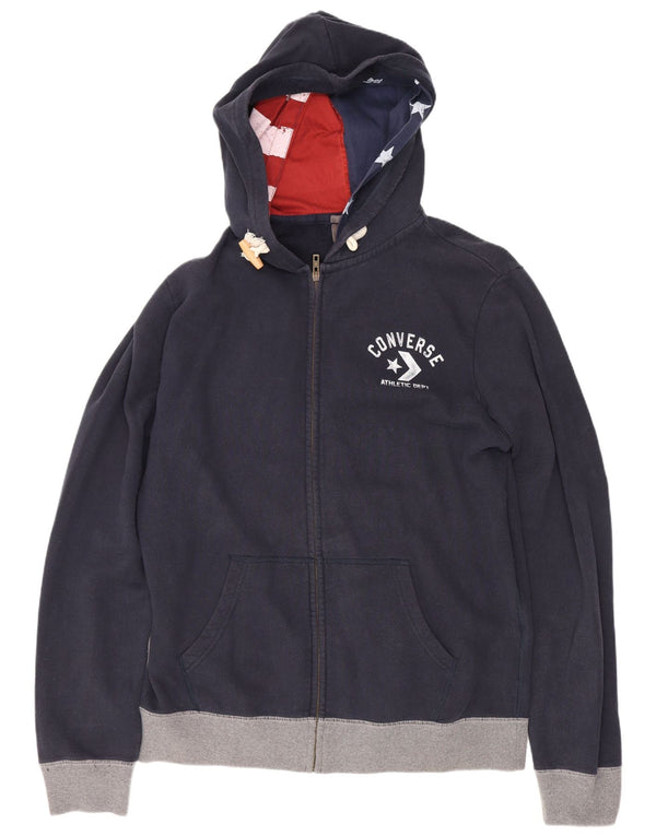 Converse Pull à capuche zippé graphique pour homme XL en coton color block bleu marine