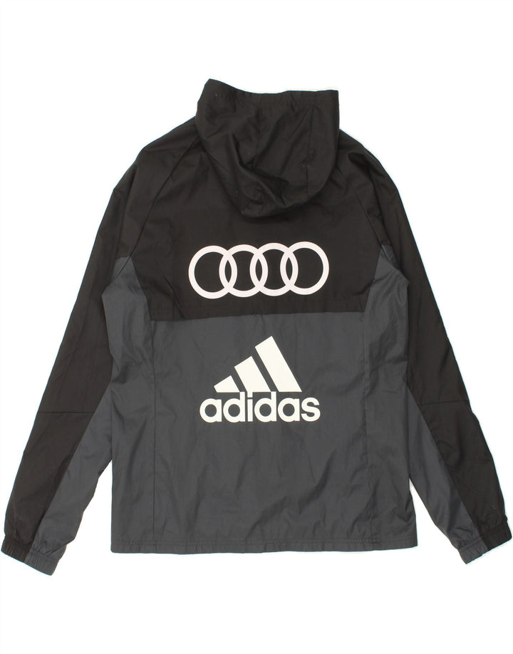ADIDAS Mens Graphic Hooded Rain Jacket UK 38 Medium Black Colourblock