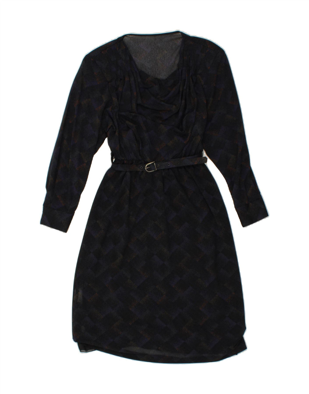VINTAGE Womens Long Sleeve Basic Dress UK 10 Small Navy Blue Vintage Vintage and Second-Hand Vintage from Messina Hembry 