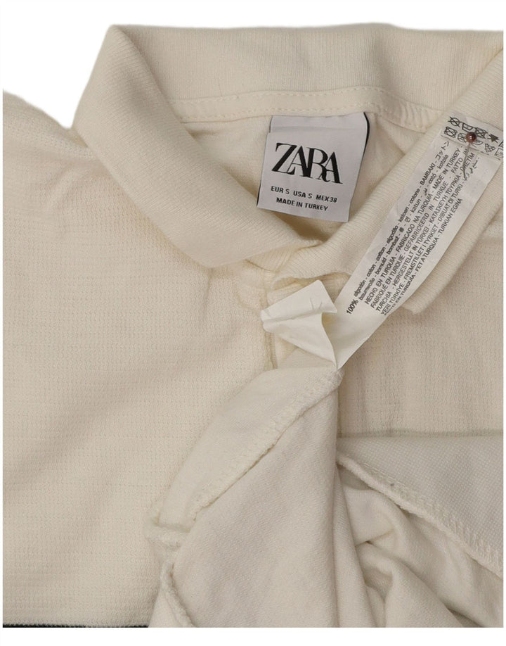Zara Mens Polo Shirt Small White Colourblock Cotton