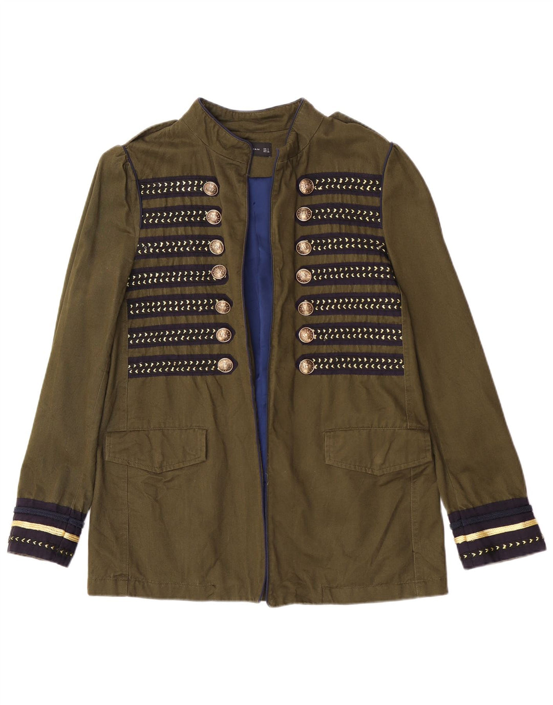 Jaqueta militar aberta feminina Zara Reino Unido 14 grande verde