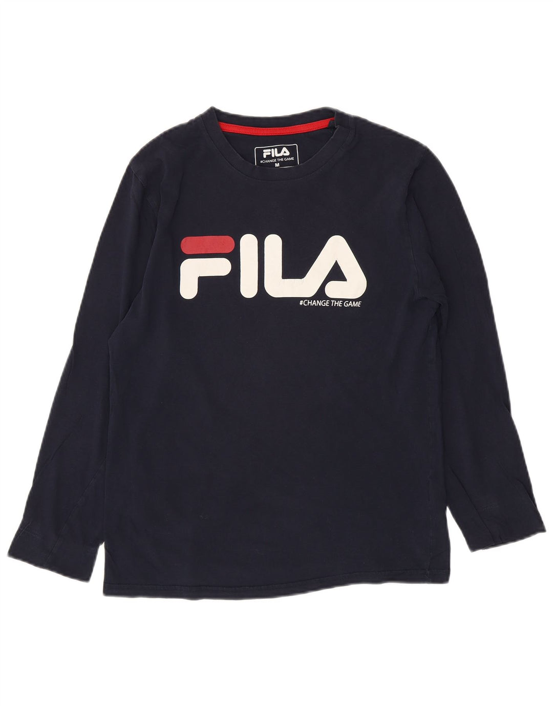 FILA Womens Graphic Top Long Sleeve UK 14 Medium Navy Blue Cotton
